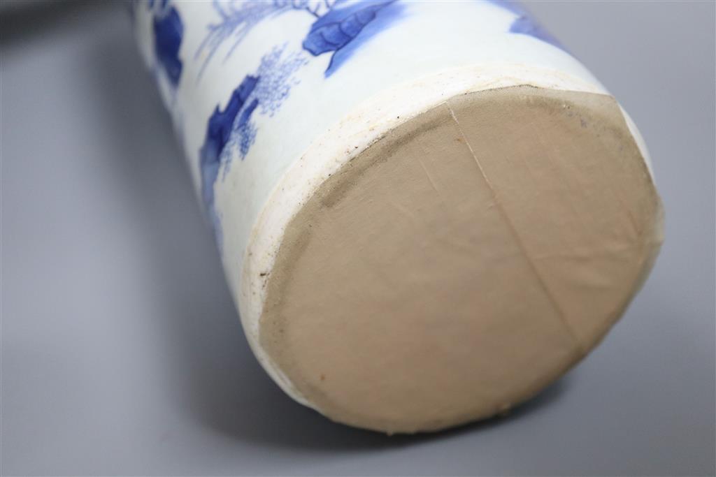 A Chinese Transitional blue and white sleeve vase, c.1640, 40cm high